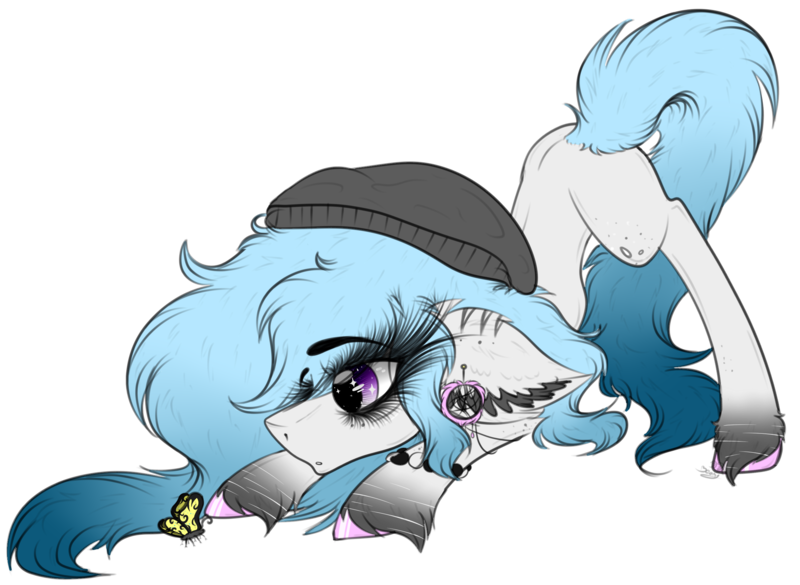 Size: 2476x1810 | Tagged: safe, artist:beamybutt, derpibooru import, oc, unofficial characters only, butterfly, earth pony, insect, pony, beanie, ear fluff, earth pony oc, face down ass up, female, hat, image, mare, png, simple background, solo, transparent background