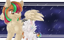 Size: 3401x2125 | Tagged: safe, artist:schokocream, derpibooru import, oc, oc:lightning bliss, unofficial characters only, alicorn, pegasus, pony, alicorn oc, chest fluff, ear fluff, eye clipping through hair, eyelashes, female, horn, image, mare, pegasus oc, png, smol, wings