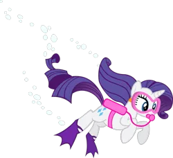Size: 1123x1024 | Tagged: artist needed, safe, derpibooru import, rarity, pony, unicorn, bubble, female, flippers, goggles, image, mare, png, scuba diving, scuba gear, simple background, solo, swimming goggles, transparent background
