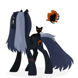 Size: 1920x1920 | Tagged: safe, artist:kabuvee, derpibooru import, oc, oc:beda, cat, pony, unicorn, black cat, broken horn, female, horn, image, mare, png, simple background, solo, transparent background