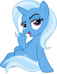 Size: 3000x3864 | Tagged: safe, artist:cloudyglow, derpibooru import, trixie, pony, unicorn, a horse shoe-in, .ai available, female, high res, horn, image, lidded eyes, mare, open mouth, open smile, png, purple eyes, simple background, sitting, smiling, solo, tail, transparent background, two toned mane, two toned tail, vector