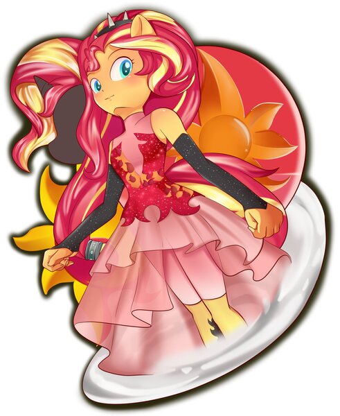 Size: 2580x3150 | Tagged: safe, artist:elivdraws, derpibooru import, sunset shimmer, pony, equestria girls, equestria girls series, cutie mark background, female, high res, image, jpeg, ponied up, silhouette, simple background, solo, super ponied up, white background