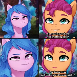 Size: 1700x1700 | Tagged: safe, artist:maren, derpibooru import, izzy moonbow, sunny starscout, earth pony, pony, unicorn, my little pony: a new generation, g5, image, jpeg, meme, ponified meme