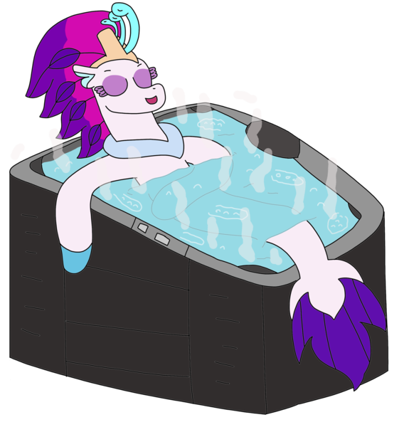 Size: 2447x2585 | Tagged: safe, artist:supahdonarudo, derpibooru import, queen novo, seapony (g4), my little pony: the movie, eyes closed, female, hot tub, image, png, redraw, relaxing, simple background, solo, steam, transparent background