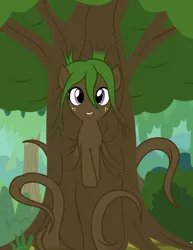 Size: 2202x2850 | Tagged: safe, artist:badumsquish, derpibooru import, oc, unofficial characters only, dryad, monster pony, original species, plant pony, pony, tree pony, bush, derpibooru exclusive, female, forest, freckles, happy, image, looking at you, mare, plant, png, smiling, solo, tentacles, tree