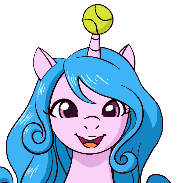 Size: 1920x1920 | Tagged: safe, artist:fantasyblade, derpibooru import, izzy moonbow, pony, unicorn, spoiler:g5, animated, ball, cute, female, g5, gif, headbob, image, izzy's tennis ball, izzybetes, looking at you, mare, open mouth, open smile, simple background, smiling, smiling at you, solo, tennis ball, white background
