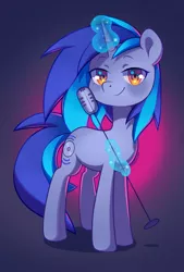 Size: 2500x3700 | Tagged: safe, artist:cherrnichka, derpibooru import, oc, oc:homage, unofficial characters only, pony, unicorn, fallout equestria, female, image, jpeg, looking at you, magic, mare, microphone, microphone stand, smiling, smiling at you, smug, solo
