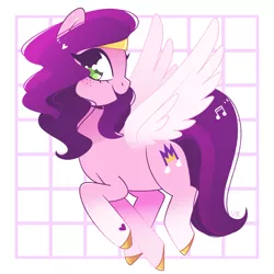 Size: 1280x1280 | Tagged: safe, artist:euphoriapony, derpibooru import, pipp petals, pegasus, pony, my little pony: a new generation, spoiler:my little pony: a new generation, adorapipp, cute, female, freckles, g5, heart, image, looking at you, mare, music notes, open mouth, png, solo, spread wings, wings