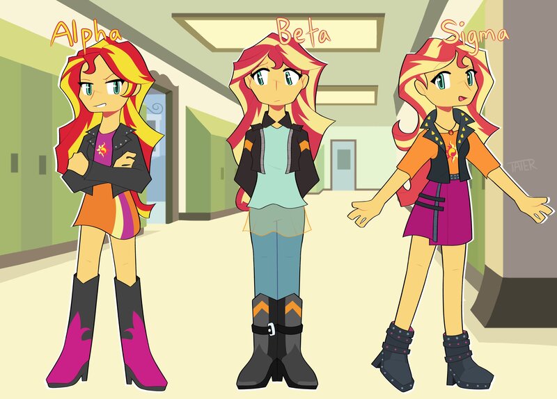 Size: 2889x2073 | Tagged: safe, artist:tat3r_444, derpibooru import, sunset shimmer, equestria girls, equestria girls (movie), equestria girls series, friendship games, canterlot high, crossed arms, female, high res, image, jpeg, open mouth, self paradox, smiling, triality