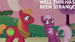 Size: 1920x1080 | Tagged: safe, derpibooru import, edit, edited screencap, editor:quoterific, screencap, big macintosh, cheerilee, earth pony, pony, hearts and hooves day (episode), season 2, cheerimac, female, image, lip bite, male, mare, png, shipping, smiling, stallion, straight