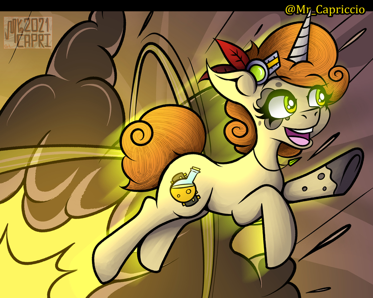 Size: 3750x3000 | Tagged: safe, artist:mrcapriccio, derpibooru import, oc, oc:golden poison, pony, unicorn, abstract background, colored horn, explosion, female, glow, glowing eyes, high res, horn, image, jewelry, jpeg, jumping, mare, open mouth, solo, stain