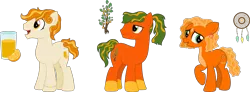 Size: 3373x1248 | Tagged: safe, artist:littlejurnalina, derpibooru import, oc, oc:orange juice, oc:tangelo, oc:tangerine dream, unofficial characters only, earth pony, pony, female, image, male, mare, png, simple background, stallion, transparent background