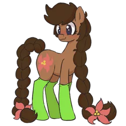 Size: 1360x1360 | Tagged: safe, artist:anonymous, ponerpics import, ponified, unofficial characters only, earth pony, pony, blushing, braid, braided tail, clothes, cute, cutie mark, drawthread, female, flower, flower in hair, image, long mane, long tail, mare, png, simple background, smiling, socks, solo, sort the court, transparent background