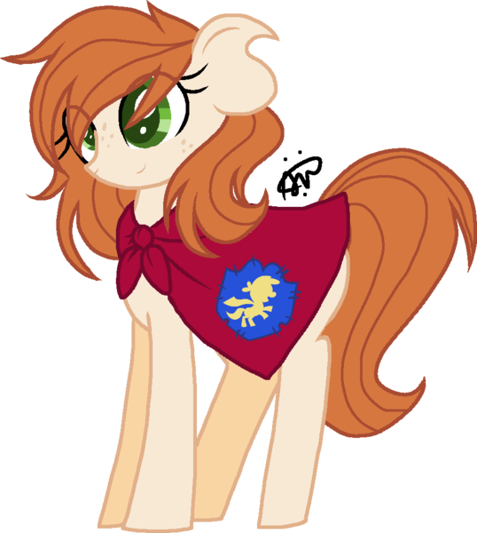 Size: 950x1059 | Tagged: safe, artist:gallantserver, derpibooru import, oc, oc:citrus orange, earth pony, pony, cape, clothes, cmc cape, female, image, mare, offspring, parent:aunt orange, parent:uncle orange, parents:the oranges, png, simple background, solo, transparent background