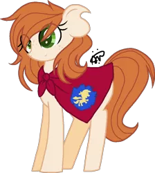 Size: 950x1059 | Tagged: safe, artist:gallantserver, derpibooru import, oc, oc:citrus orange, earth pony, pony, cape, clothes, cmc cape, female, image, mare, offspring, parent:aunt orange, parent:uncle orange, parents:the oranges, png, simple background, solo, transparent background