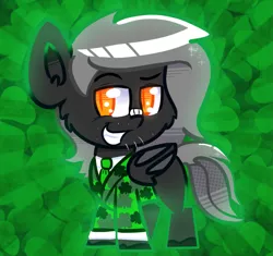 Size: 943x887 | Tagged: safe, artist:tranzmuteproductions, derpibooru import, oc, oc:tranzmute, unofficial characters only, bat pony, pony, bat pony oc, bat wings, clothes, ear fluff, holiday, image, male, necktie, png, saint patrick's day, solo, stallion, suit, wings