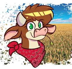 Size: 929x900 | Tagged: safe, artist:tranzmuteproductions, derpibooru import, cow, them's fightin' herds, arizona (tfh), community related, female, image, neckerchief, png, smiling, solo, straw in mouth