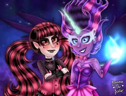 Size: 1317x1000 | Tagged: safe, artist:noreentheartist, derpibooru import, sci-twi, twilight sparkle, ghoul, monster girl, undead, vampire, vampony, equestria girls, friendship games, blushing, crossover, dracula, draculaura, image, mattel, midnight sparkle, monster, monster high, png, shadow draculaura, vegan, vegetarian