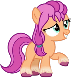 Size: 2800x3000 | Tagged: safe, artist:emeraldblast63, derpibooru import, sunny starscout, earth pony, pony, female, filly, filly sunny starscout, foal, full body, g4, g5, g5 to g4, hair tie, high res, image, png, raised hoof, show accurate, simple background, smiling, solo, standing, tail, transparent background, two toned mane, two toned tail, unshorn fetlocks, younger
