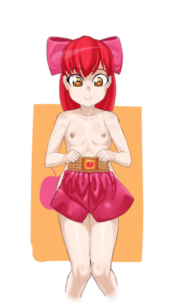 Size: 701x1258 | Tagged: questionable, artist:pugilismx, banned from derpibooru, ponybooru import, apple bloom, human, breasts, clothes, female, humanized, image, lolicon, nudity, png, shorts, simple background, solo, transparent background, underage