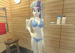 Size: 1282x900 | Tagged: suggestive, artist:oatmeal!, derpibooru import, twilight velvet, human, equestria girls, 3d, belly button, bikini, clothes, female, gilf, gmod, image, milf, mom, parent:twilight sparkle, png, sexy, shower, solo, swimsuit, towel, wet