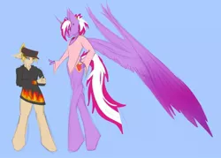 Size: 852x610 | Tagged: safe, artist:skygunner, derpibooru import, oc, oc:magic meat, oc:trade jack, alicorn, anthro, unicorn, colored sketch, colored wings, gradient wings, hat, image, jpeg, male, sweat, wings