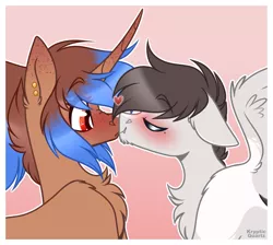 Size: 1219x1094 | Tagged: safe, artist:krypticquartz, derpibooru import, oc, oc:heart sketch, unofficial characters only, pegasus, pony, unicorn, female, image, kissing, male, mare, png, stallion