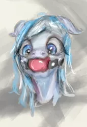 Size: 444x649 | Tagged: suggestive, artist:auntiefrost, derpibooru import, oc, oc:snow frost, unofficial characters only, earth pony, pony, ballgag, bdsm, bust, derpibooru exclusive, female, gag, image, mare, png, solo