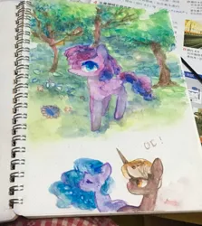 Size: 2030x2275 | Tagged: safe, artist:laurasrxfgcc, derpibooru import, oc, unofficial characters only, earth pony, pegasus, pony, unicorn, earth pony oc, high res, horn, image, irl, irl photo, jpeg, notebook, pegasus oc, photo, traditional art, tree, unicorn oc, wings