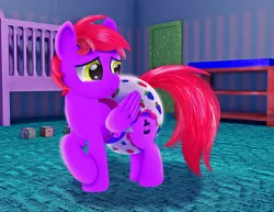 Size: 1280x989 | Tagged: safe, derpibooru import, oc, oc:dark tanzanite, pegasus, pony, 3d background, alphabet blocks, blueberry, changing table, cherry, commission, crib, diaper, diaper fetish, fetish, food, fruit, grapes, image, jpeg, male, nervous, nursery, pegasus oc, solo, strawberry, wings