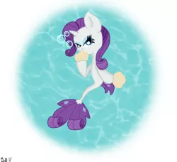Size: 698x637 | Tagged: safe, artist:doct0rnop3, derpibooru import, rarity, seapony (g4), unicorn, blue eyes, blue mane, bubble, colored pupils, dorsal fin, fan, female, fish tail, flowing mane, flowing tail, image, jpeg, lidded eyes, looking at you, ocean, seaponified, seapony rarity, signature, simple background, solo, species swap, tail, underwater, water, white background