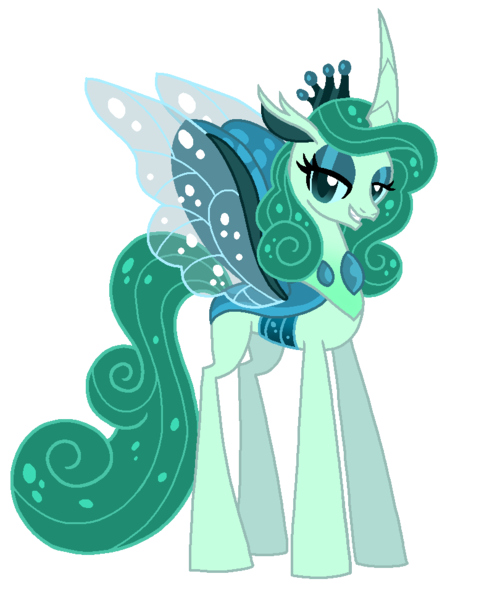 Size: 776x972 | Tagged: safe, artist:madlilon2051, derpibooru import, queen chrysalis, changedling, changeling, base used, bedroom eyes, changedling queen, female, grin, image, png, purified chrysalis, simple background, smiling, solo, transparent background