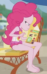 Size: 485x764 | Tagged: safe, derpibooru import, screencap, pinkie pie, equestria girls, equestria girls series, friendship math, barefoot, clothes, feet, image, magazine, png, solo, swimsuit