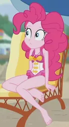 Size: 356x652 | Tagged: safe, derpibooru import, screencap, pinkie pie, equestria girls, equestria girls series, friendship math, barefoot, clothes, feet, image, png, solo, swimsuit