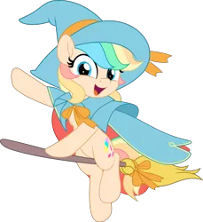 Size: 4585x5000 | Tagged: safe, artist:jhayarr23, derpibooru import, oc, oc:candy sparkles, ponified, unofficial characters only, candy pony, food pony, original species, pony, absurd resolution, broom, female, flying, flying broomstick, food, image, looking at you, mare, open mouth, open smile, png, simple background, smiling, smiling at you, solo, transparent background