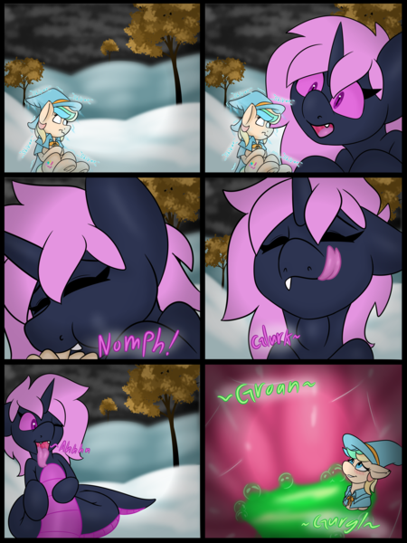 Size: 4500x6000 | Tagged: suggestive, artist:noblebrony317, derpibooru import, oc, oc:candy sparkles, ponified, unofficial characters only, candy pony, food pony, original species, pony, absurd resolution, comic, eyes closed, food, grin, hat, image, licking, licking lips, one eye closed, open mouth, open smile, png, shivering, smiling, snakeling, tongue out, vore, wavy mouth