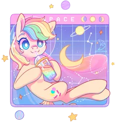 Size: 873x916 | Tagged: safe, artist:musicfirewind, derpibooru import, oc, oc:candy sparkles, ponified, unofficial characters only, candy pony, food pony, original species, pony, cup, drinking, drinking straw, eyebrows, eyebrows visible through hair, food, ice cube, image, png, smiling, solo