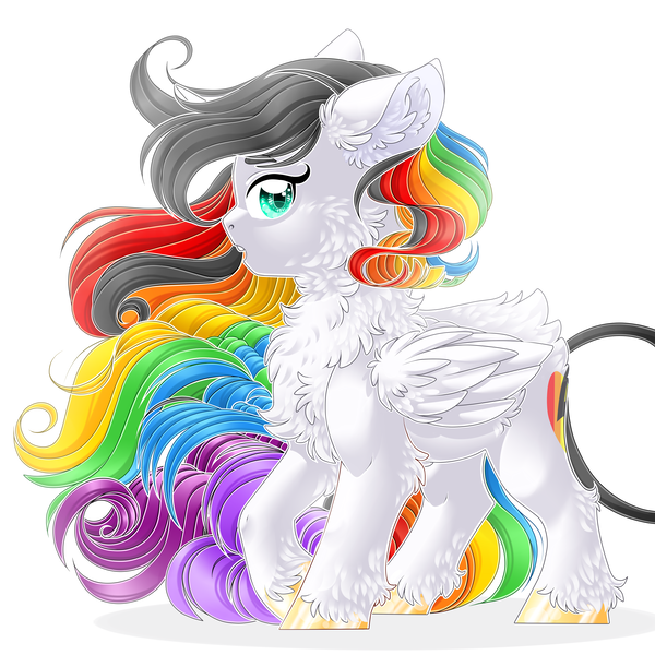 Size: 4251x4251 | Tagged: safe, artist:schokocream, derpibooru import, oc, oc:lightning bliss, unofficial characters only, alicorn, pony, alicorn oc, chest fluff, female, horn, image, mare, multicolored hair, png, rainbow hair, simple background, unshorn fetlocks, white background, wings