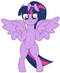 Size: 3992x4853 | Tagged: safe, alternate version, artist:severity-gray, derpibooru import, twilight sparkle, twilight sparkle (alicorn), alicorn, pony, alternate hairstyle, ankha zone, bipedal, eyeshadow, female, image, makeup, mare, meme, parody, piercing, png, ponified meme, ponytail, simple background, solo, spread hooves, spread wings, standing, standing up, transparent background, wide eyes, wings
