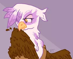 Size: 578x468 | Tagged: safe, artist:uppypups, derpibooru import, gilda, gryphon, behaving like a bird, bust, griffons doing bird things, grooming, image, jpeg, preening, simple background, solo, wings