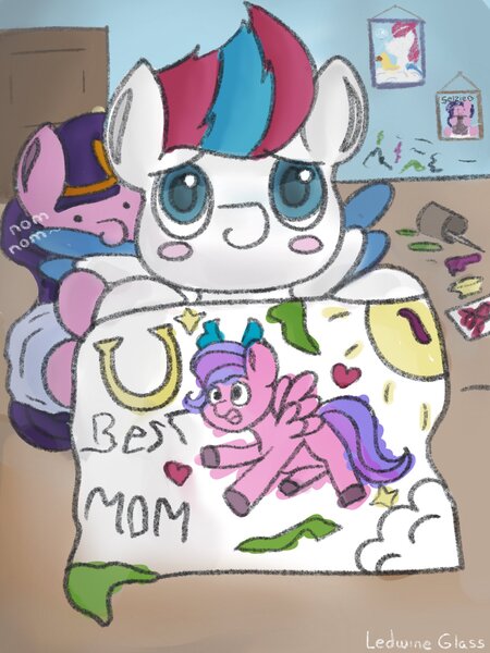 Size: 1536x2048 | Tagged: safe, artist:ledwine glass, derpibooru import, pipp petals, zipp storm, pegasus, pony, baby, baby pony, blushing, cloud, crayon, crayon drawing, crown, cute, diaper, diaper fetish, door, fetish, foam, framed picture, g5, grooming, heart, horseshoes, image, jewelry, jpeg, messy, messy diaper, nom, painting, paper, pen, phone, preening, regalia, rubber duck, selfie, stars, sun, text, traditional art, wall, wing noms, wings