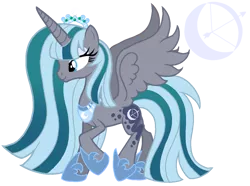 Size: 1199x890 | Tagged: safe, artist:madlilon2051, derpibooru import, oc, unofficial characters only, alicorn, pony, alicorn oc, base used, eyelashes, female, hoof shoes, horn, image, jewelry, mare, parent:princess luna, parent:stygian, peytral, png, raised hoof, simple background, smiling, solo, tiara, transparent background, wings