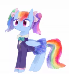 Size: 1024x1093 | Tagged: safe, artist:laurasrxfgcc, derpibooru import, rainbow dash, pegasus, pony, clothes, image, jpeg, pigtails, uniform