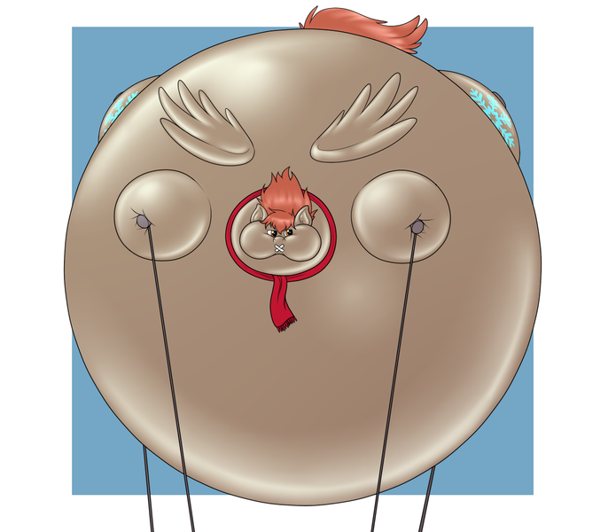 Size: 1200x1050 | Tagged: questionable, artist:bastienl, derpibooru import, oc, oc:winterlight, unofficial characters only, air inflation, belly, big belly, expansion, floating, gag, grumpy, hot air balloon, huge belly, image, impossibly large belly, inflation, male, png, ropes, tape, tape gag