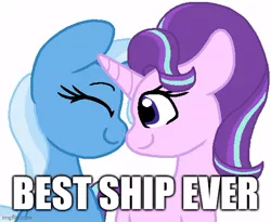 Size: 532x437 | Tagged: artist needed, safe, derpibooru import, starlight glimmer, trixie, pony, unicorn, caption, eyes closed, female, image, image macro, jpeg, lesbian, mare, op has an opinion, shipping, simple background, smiling, startrix, text, white background