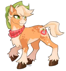 Size: 733x782 | Tagged: safe, artist:dogstoof, derpibooru import, applejack, earth pony, pony, alternate design, female, image, mare, png, simple background, smiling, solo, transparent background, twitterina design, unshorn fetlocks