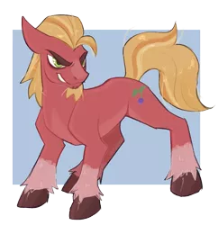 Size: 1015x1047 | Tagged: safe, artist:dogstoof, derpibooru import, sprout cloverleaf, earth pony, pony, coat markings, evil grin, g5, grin, image, lidded eyes, male, png, smiling, socks (coat marking), solo, stallion, unshorn fetlocks