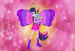 Size: 989x671 | Tagged: safe, artist:selenaede, artist:user15432, derpibooru import, spike, twilight sparkle, twilight sparkle (alicorn), alicorn, dog, fairy, human, equestria girls, barely eqg related, base used, big crown thingy, boots, charmix, clothes, crossover, crown, cutie mark, cutie mark on clothes, element of magic, fairy wings, fairyized, gloves, high heel boots, high heels, image, jewelry, looking at you, magic winx, png, ponied up, purple wings, regalia, shoes, spike the dog, wings, winx, winx club, winxified