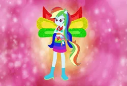 Size: 989x671 | Tagged: safe, artist:selenaede, artist:user15432, derpibooru import, rainbow dash, fairy, human, equestria girls, barely eqg related, base used, boots, charmix, clothes, colored wings, crossed arms, crossover, cutie mark, cutie mark on clothes, element of loyalty, fairy wings, fairyized, gloves, high heel boots, high heels, image, magic winx, multicolored wings, png, ponied up, rainbow wings, shoes, wings, winx, winx club, winxified