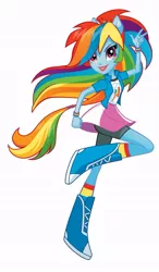 Size: 472x807 | Tagged: safe, official, rainbow dash, equestria girls, boots, box art, bracelet, clothes, cutie mark, cutie mark on clothes, image, jacket, jewelry, jpeg, lipstick, multicolored hair, official art, peace sign, ponied up, rainbow hair, shoes, simple background, skirt, stock vector, white background